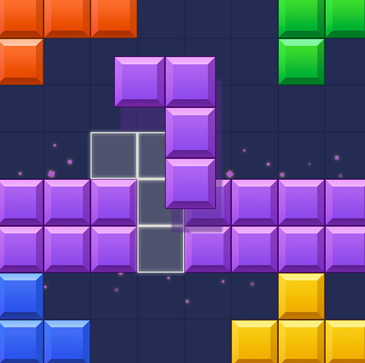 Gameplay screenshot with purple blocks